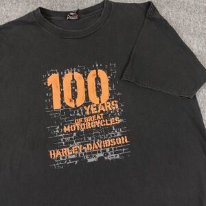 VTG Harley Davidson Mens 2XL T-Shirt Double Sided Black 100 Years Clinton TWP MI